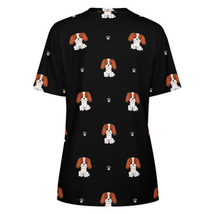 Happy Happy Cavalier King Charles Spaniels All Over Print Women's Cotton T-Shirt - 4 Colors-Apparel-Apparel, Cavalier King Charles Spaniel, Shirt, T Shirt-3