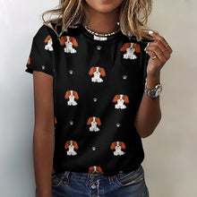 Load image into Gallery viewer, Happy Happy Cavalier King Charles Spaniels All Over Print Women&#39;s Cotton T-Shirt - 4 Colors-Apparel-Apparel, Cavalier King Charles Spaniel, Shirt, T Shirt-2XS-Black-1