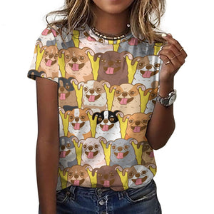Happy Happy Chihuahuas All Over Print Women's Cotton T-Shirt-Apparel-Apparel, Chihuahua, Shirt, T Shirt-14