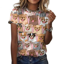 Load image into Gallery viewer, Happy Happy Chihuahuas All Over Print Women&#39;s Cotton T-Shirt-Apparel-Apparel, Chihuahua, Shirt, T Shirt-7