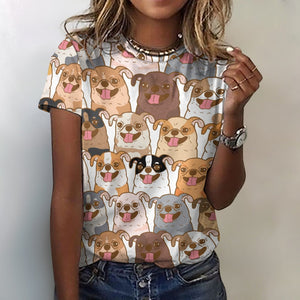 Happy Happy Chihuahuas All Over Print Women's Cotton T-Shirt-Apparel-Apparel, Chihuahua, Shirt, T Shirt-2XS-White-1