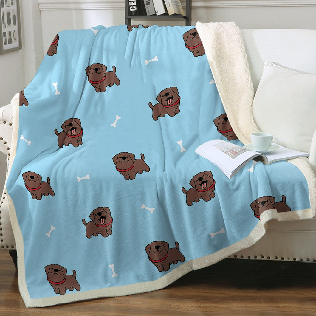 Happy Happy Chocolate Labrador Soft Warm Fleece Blanket-Blanket-Blankets, Chocolate Labrador, Home Decor, Labrador-Sky Blue-Small-1