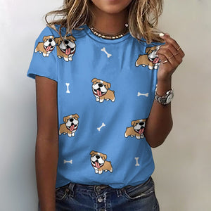 Happy Happy English Bulldog Love All Over Print Women's Cotton T-Shirts - 4 Colors-Apparel-Apparel, English Bulldog, Shirt, T Shirt-17