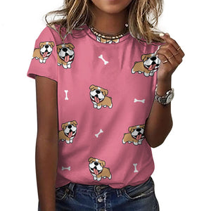 Happy Happy English Bulldog Love All Over Print Women's Cotton T-Shirts - 4 Colors-Apparel-Apparel, English Bulldog, Shirt, T Shirt-18