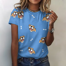 Load image into Gallery viewer, Happy Happy Shiba Love All Over Print Women&#39;s Cotton T-Shirt - 4 Colors-Apparel-Apparel, Shiba Inu, Shirt, T Shirt-2XS-DodgerBlue-1