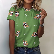 Load image into Gallery viewer, Happy Happy Shiba Love All Over Print Women&#39;s Cotton T-Shirt - 4 Colors-Apparel-Apparel, Shiba Inu, Shirt, T Shirt-2XS-OliveDrab-9