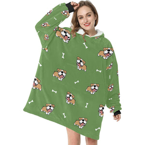 Happy Happy English Bulldog Love Blanket Hoodie for Women-Apparel-Apparel, Blankets-11