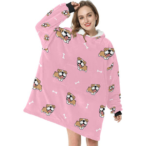 Happy Happy English Bulldog Love Blanket Hoodie for Women - 4 Colors-Apparel-Apparel, Blankets, English Bulldog-Pink-5