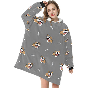 Happy Happy English Bulldog Love Blanket Hoodie for Women-Apparel-Apparel, Blankets-13