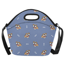 Load image into Gallery viewer, Happy Happy English Bulldog Love Neoprene Lunch Bag-Accessories-Accessories,Bags,Dog Dad Gifts,Dog Mom Gifts,English Bulldog,Lunch Bags-CornflowerBlue-ONESIZE-16