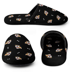 Happy Happy English Bulldogs Women's Cotton Mop Slippers-Accessories, Dog Mom Gifts, English Bulldog, Slippers-16
