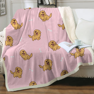 Happy Happy Golden Retriever Love Soft Warm Fleece Blanket-Blanket-Blankets, Golden Retriever, Home Decor-Soft Pink-Small-2
