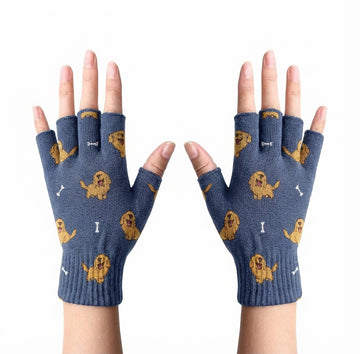 Happy Happy Golden Retriever Touch Screen Gloves Navy Half 360x