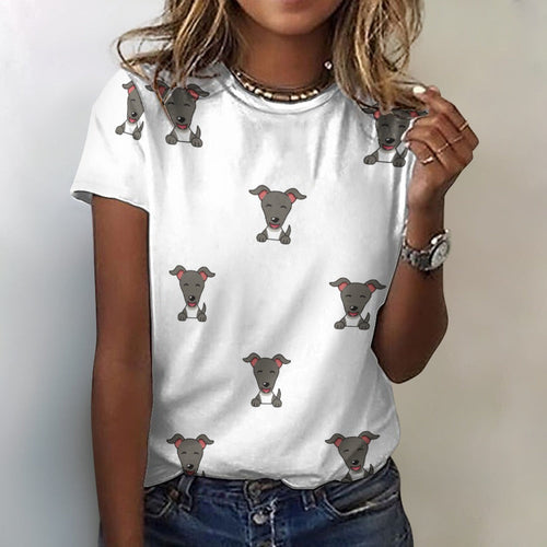 Happy Happy Greyhound / Whippet Love All Over Print Women's Cotton T-Shirt - 4 Colors-Apparel-Apparel, Greyhound, Shirt, T Shirt, Whippet-White-2XS-1