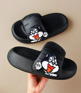 Happy Happy Husky Love Rubber Slippers-Footwear-Accessories, Dog Mom Gifts, Siberian Husky, Slippers-Black-6.5-3