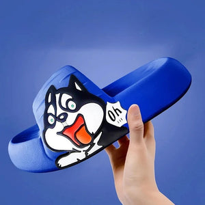 Happy Happy Husky Love Rubber Slippers-Footwear-Accessories, Dog Mom Gifts, Siberian Husky, Slippers-Blue-6.5-5