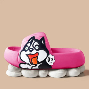 Happy Happy Husky Love Rubber Slippers-Footwear-Accessories, Dog Mom Gifts, Siberian Husky, Slippers-Deep Pink-6.5-7