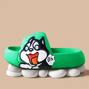 Happy Happy Husky Love Rubber Slippers-Footwear-Accessories, Dog Mom Gifts, Siberian Husky, Slippers-Green-6.5-8