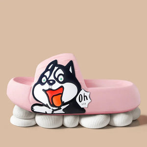 Happy Happy Husky Love Rubber Slippers-Footwear-Accessories, Dog Mom Gifts, Siberian Husky, Slippers-Soft Pink-6.5-6