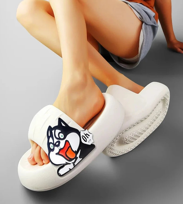 Happy Happy Husky Love Rubber Slippers-Footwear-Accessories, Dog Mom Gifts, Siberian Husky, Slippers-White-6.5-1