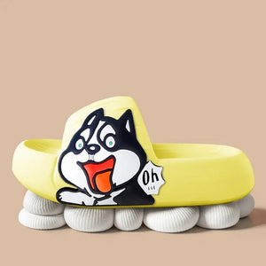 Happy Happy Husky Love Rubber Slippers-Footwear-Accessories, Dog Mom Gifts, Siberian Husky, Slippers-Yellow-6.5-9