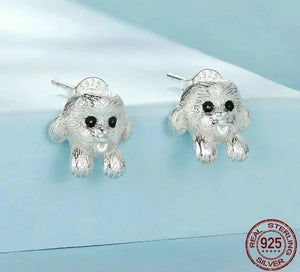 Happy Happy Maltese Love Silver Stud Earrings-Dog Themed Jewellery-Earrings, Jewellery, Maltese-CQE1631-4