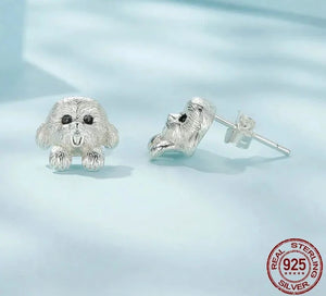 Happy Happy Maltese Love Silver Stud Earrings-Dog Themed Jewellery-Earrings, Jewellery, Maltese-CQE1631-7