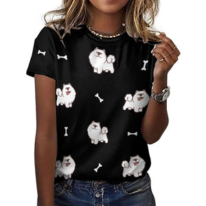 Happy Happy Samoyed Love All Over Print Women's Cotton T-Shirt - 4 Colors-Apparel-Apparel, Samoyed, Shirt, T Shirt-17