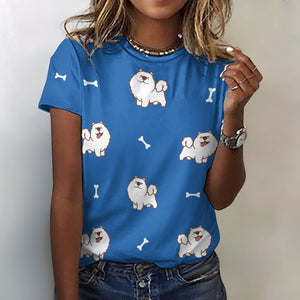 Happy Happy Samoyed Love All Over Print Women's Cotton T-Shirt - 4 Colors-Apparel-Apparel, Samoyed, Shirt, T Shirt-2XS-RoyalBlue-9