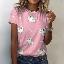 Load image into Gallery viewer, Happy Happy Samoyed Love All Over Print Women&#39;s Cotton T-Shirt - 4 Colors-Apparel-Apparel, Samoyed, Shirt, T Shirt-2XS-LightPink-1