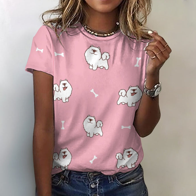 Happy Happy Samoyed Love All Over Print Women's Cotton T-Shirt - 4 Colors-Apparel-Apparel, Samoyed, Shirt, T Shirt-2XS-LightPink-1