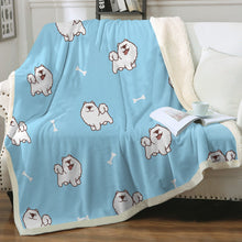 Load image into Gallery viewer, Happy Happy Samoyed Love Soft Warm Fleece Blanket - 4 Colors-Blanket-Blankets, Home Decor, Samoyed-Sky Blue-Small-2