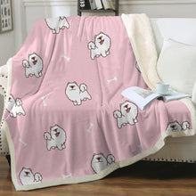 Load image into Gallery viewer, Happy Happy Samoyed Love Soft Warm Fleece Blanket - 4 Colors-Blanket-Blankets, Home Decor, Samoyed-Soft Pink-Small-1
