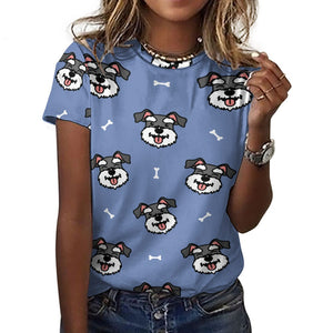 Happy Happy Schnauzer Love All Over Print Women's Cotton T-Shirt - 4 Colors-Apparel-Apparel, Schnauzer, Shirt, T Shirt-11
