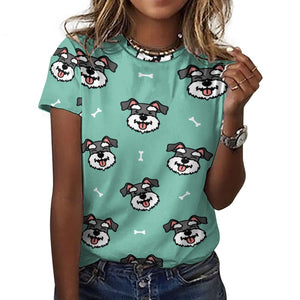 Happy Happy Schnauzer Love All Over Print Women's Cotton T-Shirt - 4 Colors-Apparel-Apparel, Schnauzer, Shirt, T Shirt-16