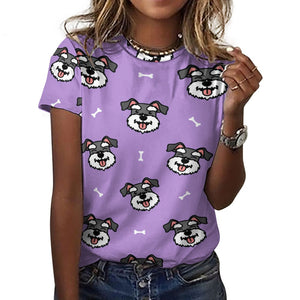 Happy Happy Schnauzer Love All Over Print Women's Cotton T-Shirt - 4 Colors-Apparel-Apparel, Schnauzer, Shirt, T Shirt-2