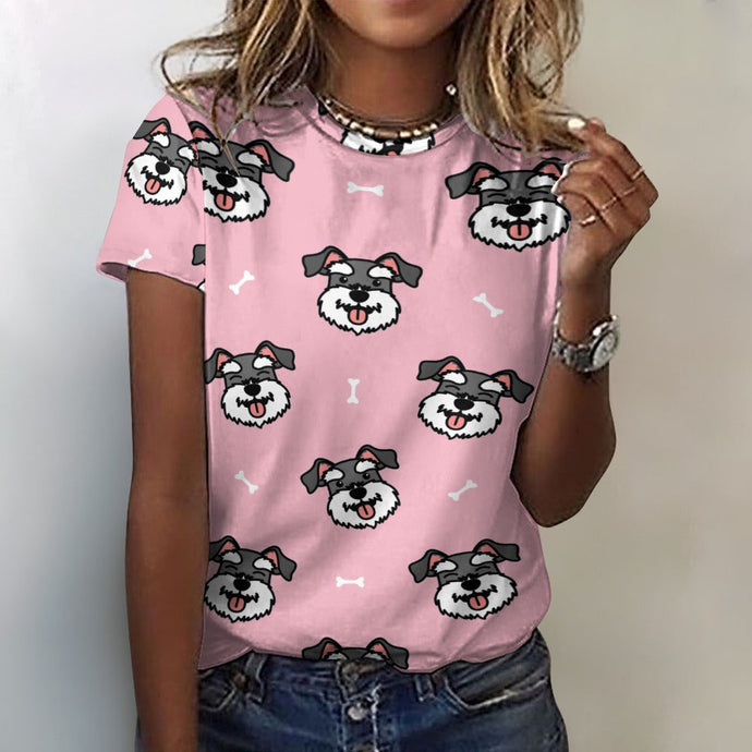 Happy Happy Schnauzer Love All Over Print Women's Cotton T-Shirt - 4 Colors-Apparel-Apparel, Schnauzer, Shirt, T Shirt-2XS-Pink-6