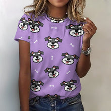 Load image into Gallery viewer, Happy Happy Schnauzer Love All Over Print Women&#39;s Cotton T-Shirt - 4 Colors-Apparel-Apparel, Schnauzer, Shirt, T Shirt-2XS-Plum-1