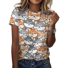 Load image into Gallery viewer, Happy Happy Shiba Love All Over Print Women&#39;s Cotton T-Shirt - 4 Colors-Apparel-Apparel, Shiba Inu, Shirt, T Shirt-9