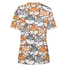 Load image into Gallery viewer, Happy Happy Shiba Love All Over Print Women&#39;s Cotton T-Shirt - 4 Colors-Apparel-Apparel, Shiba Inu, Shirt, T Shirt-4