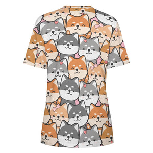 Happy Happy Shiba Love All Over Print Women's Cotton T-Shirt - 4 Colors-Apparel-Apparel, Shiba Inu, Shirt, T Shirt-4