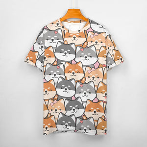 Happy Happy Shiba Love All Over Print Women's Cotton T-Shirt - 4 Colors-Apparel-Apparel, Shiba Inu, Shirt, T Shirt-7