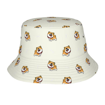 Happy Happy Shiba Love Bucket Hat Ivory White One Size 360x