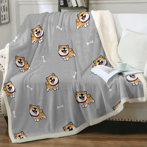 Happy Happy Shiba Love Soft Warm Fleece Blanket - 4 Colors-Blanket-Blankets, Home Decor, Shiba Inu-Warm Gray-Small-2