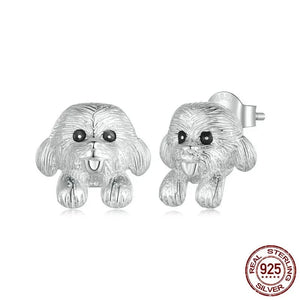 Happy Happy Shih Tzu Love Silver Stud Earrings-Dog Themed Jewellery-Earrings, Jewellery, Shih Tzu-CQE1631-1