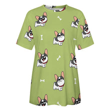 Load image into Gallery viewer, Happy Pied Black and White Frenchies All Over Print Women&#39;s Cotton T-Shirt - 4 Colors-Apparel-Apparel, French Bulldog, Shirt, T Shirt-11