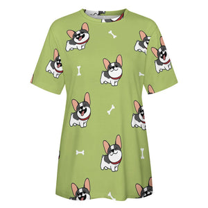 Happy Pied Black and White Frenchies All Over Print Women's Cotton T-Shirt - 4 Colors-Apparel-Apparel, French Bulldog, Shirt, T Shirt-11