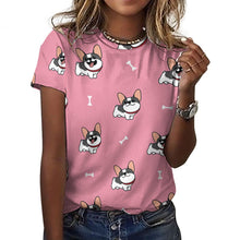 Load image into Gallery viewer, Happy Pied Black and White Frenchies All Over Print Women&#39;s Cotton T-Shirt - 4 Colors-Apparel-Apparel, French Bulldog, Shirt, T Shirt-15