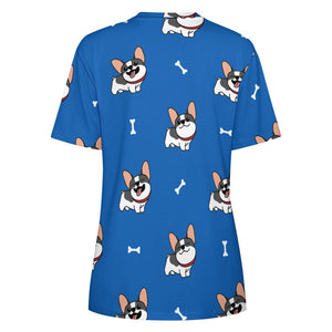 Happy Pied Black and White Frenchies All Over Print Women's Cotton T-Shirt - 4 Colors-Apparel-Apparel, French Bulldog, Shirt, T Shirt-6