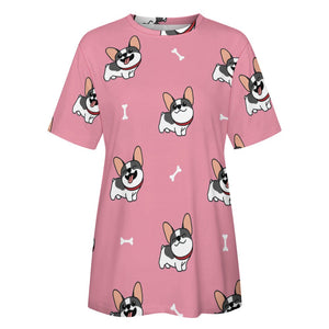 Happy Pied Black and White Frenchies All Over Print Women's Cotton T-Shirt - 4 Colors-Apparel-Apparel, French Bulldog, Shirt, T Shirt-7